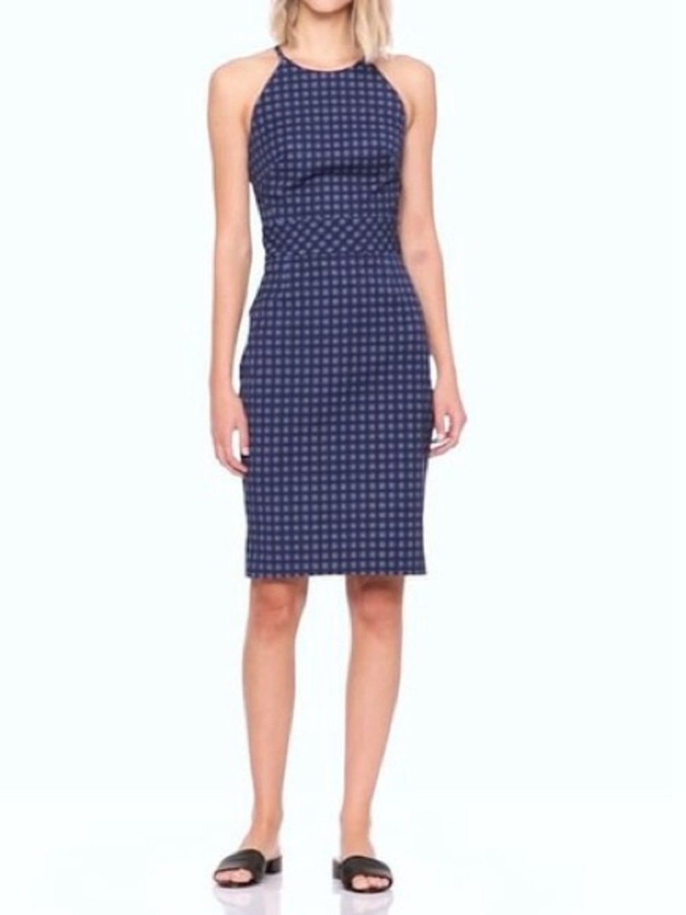 Banana Republic Gingham Bi-Stretch Racer-Neck Sheath Dress